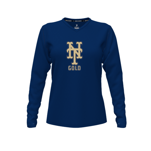 [FTLVCFNV-FYXS-LOGO1] Decker Comfort T-Shirt (Female Youth XS, Navy, V Neck, Logo 1, Long Sleeve)