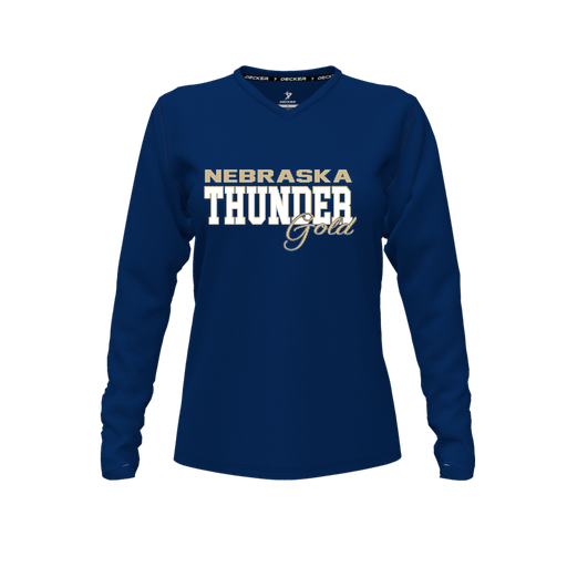 [FTLVCFNV-FYXS-LOGO2] Decker Comfort T-Shirt (Female Youth XS, Navy, V Neck, Logo 2, Long Sleeve)