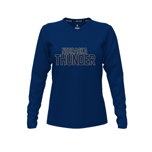 [FTLVCFNV-FYXS-LOGO3] Decker Comfort T-Shirt (Female Youth XS, Navy, V Neck, Logo 3, Long Sleeve)