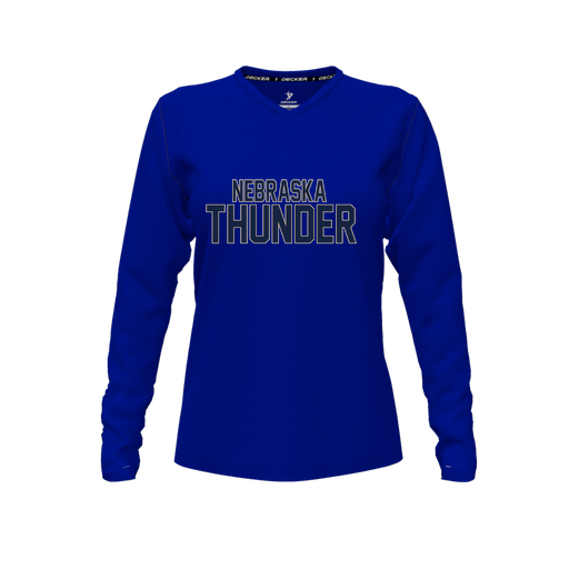 [FTLVCFRY-FYXS-LOGO3] Decker Comfort T-Shirt (Female Youth XS, Royal, V Neck, Logo 3, Long Sleeve)