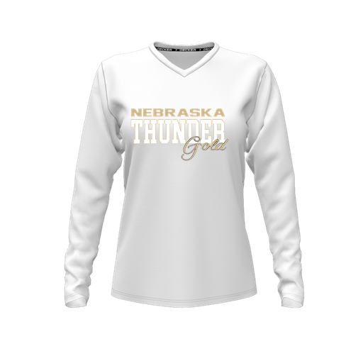 [FTLVPTWH-FYXS-LOGO2] Decker Performance T-Shirt (Female Youth XS, White, V Neck, Logo 2, Long Sleeve)