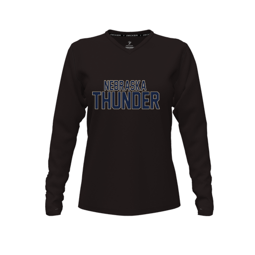 [FTLVPTBK-FYXS-LOGO3] Decker Performance T-Shirt (Female Youth XS, Black, V Neck, Logo 3, Long Sleeve)