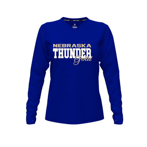 [FTLVPTRY-FYXS-LOGO2] Decker Performance T-Shirt (Female Youth XS, Royal, V Neck, Logo 2, Long Sleeve)